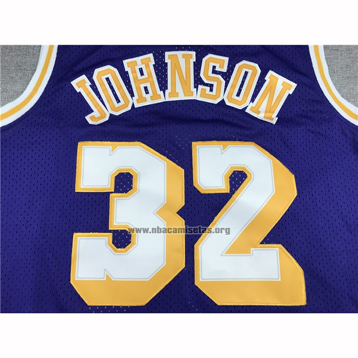 Camiseta Los Angeles Lakers Magic Johnson NO 32 Mitchell & Ness 1984 Violeta